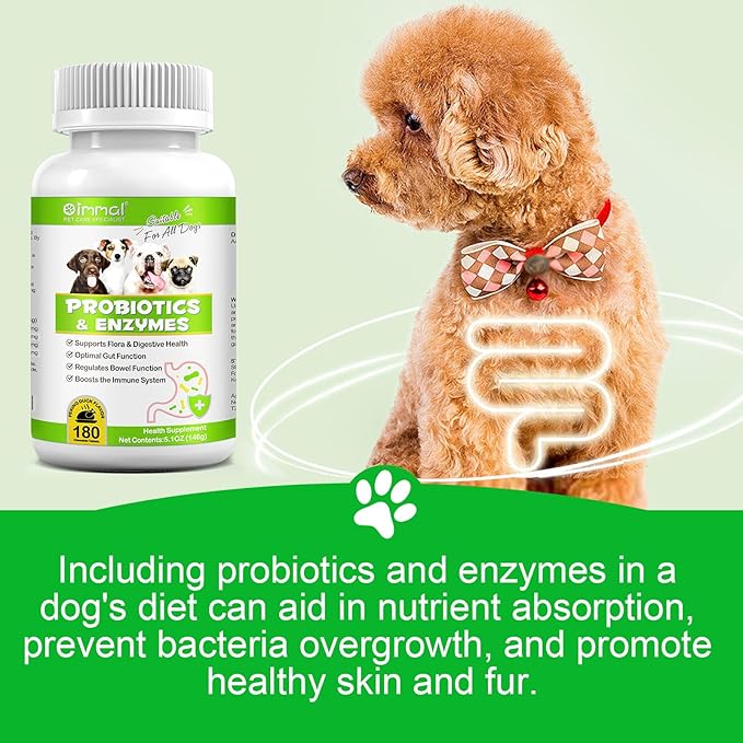 Probiotics for Dogs, 180 Chews Dog Probiotics and Digestive Enzymes, Promotes Gut Health, for Bowel Support, Immunity Health