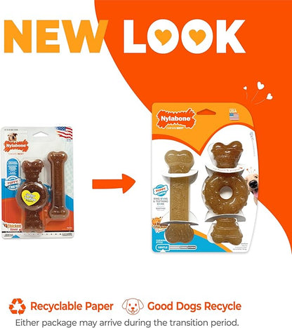 Nylabone Ring Bone & Teething Bone Puppy Chew Toy for Dogs, Soothing Puppy Teething Toys, Puppy Enrichment Toys, Long Lasting Chicken Flavor, Medium Dogs - Up to 35 lbs, 2 Pack