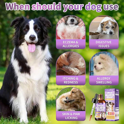 Dog Allergy Relief Drops, Skin & Coat Support with Fish Oil and Omega-3, Natural Immune Supplement for Dogs – Seasonal Allergy & Itchy Skin Care – Soothes Sensitive Skin, Itch Relief for Dog, 2 Fl oz