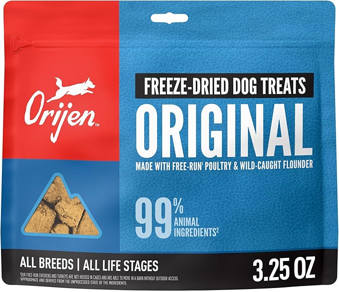 ORIJEN Grain Free High Protein Freeze Dried Dog Treats Original Recipe 3.25oz Bag