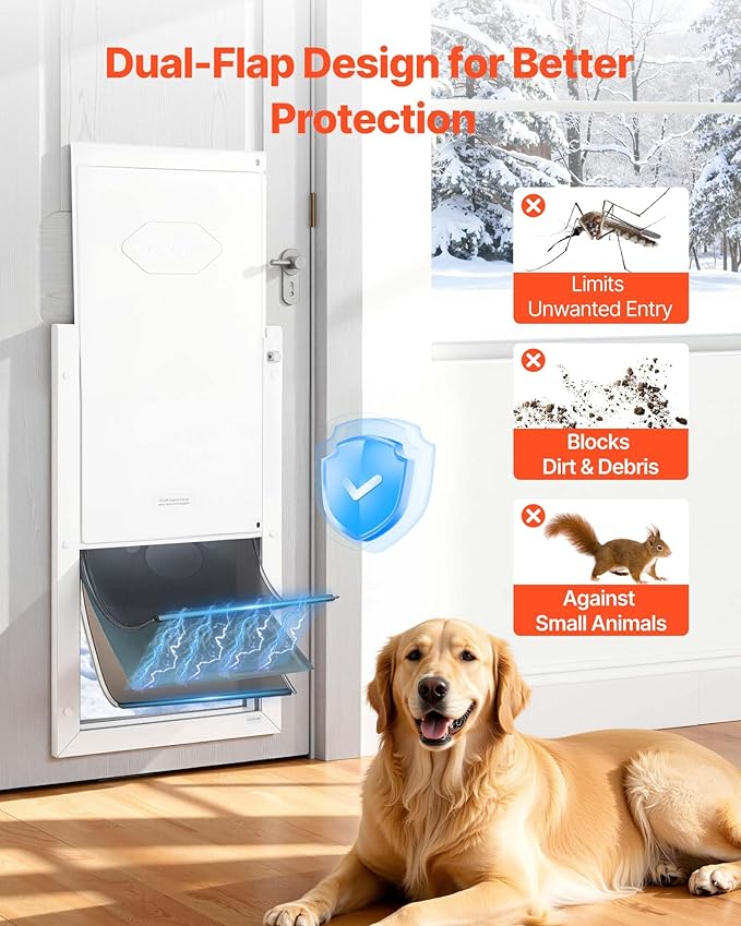 VEVOR Pet Door, X-Large, with Three Magnetic Flaps and Metal Frame, Strong and Weatherproof Dog Door for Interior and Exterior Doors, Easy to Install, Easy in-and-Out Access for Doggies, White