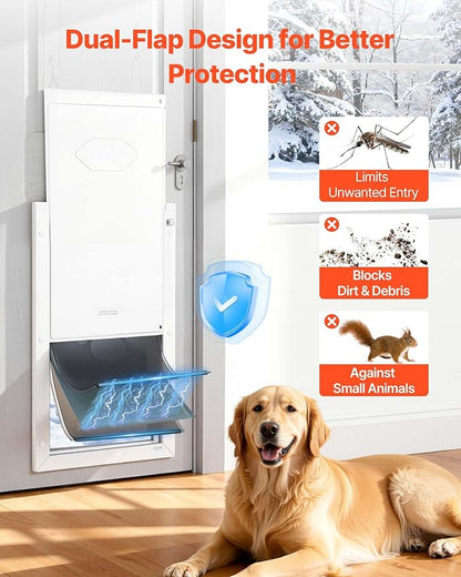 VEVOR Pet Door, X-Large, with Three Magnetic Flaps and Metal Frame, Strong and Weatherproof Dog Door for Interior and Exterior Doors, Easy to Install, Easy in-and-Out Access for Doggies, White