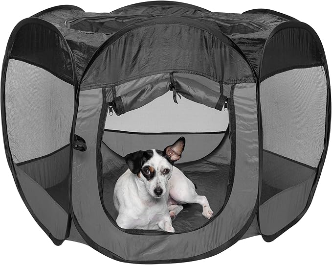 Furhaven Portable Dog Playpen Cat Tent, Pet playground,Kennel foldable indoor outdoor zippered puppy crate - Gray, Medium