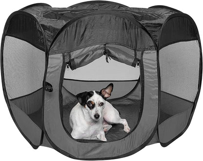 Furhaven Portable Dog Playpen Cat Tent, Pet playground,Kennel foldable indoor outdoor zippered puppy crate - Gray, Medium