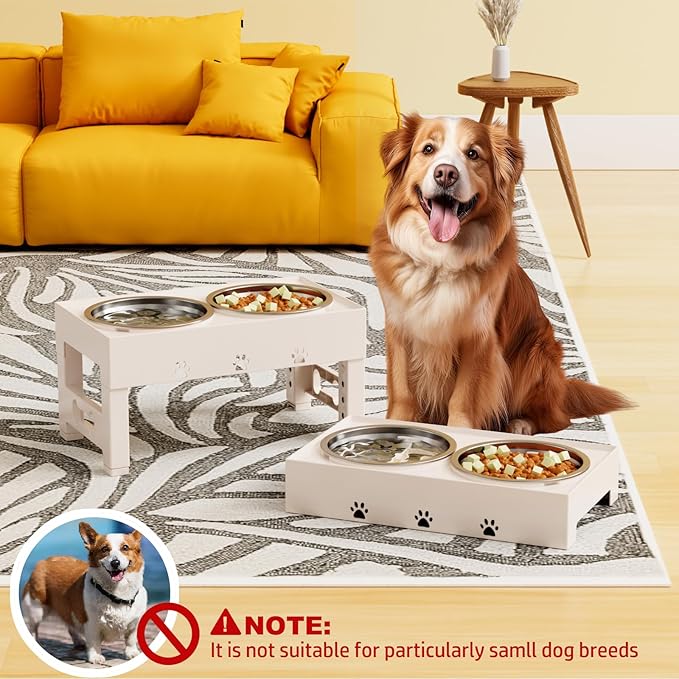 Elevated Dog Bowls with 2 Stainless Steel Bowls, 5-Height Adjustable Stand (3.1", 9" to 12"), for Improved Digestion & Neck Support, Easy Clean, Non-Slip Base Raised Feeder for Medium Large Dogs