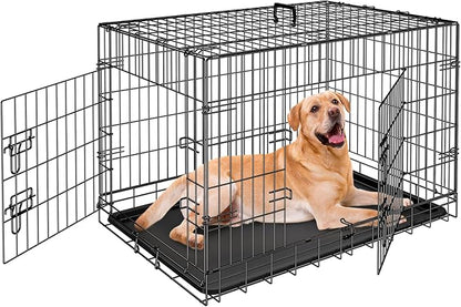 ZENY 30/36/42 Inch Dog Crate Double Door Folding Metal Dog or Pet Crate Kennel with Tray and Handle