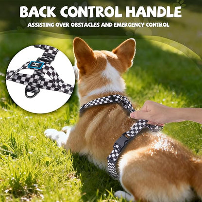 Roses&Poetry Dog Harness for Large Dogs, 6 Point Adjustable Fit No Pull Harness with Handle for Control and Easy Walking, Reflective Pet Halter Harnesses（Blackwhite-L）