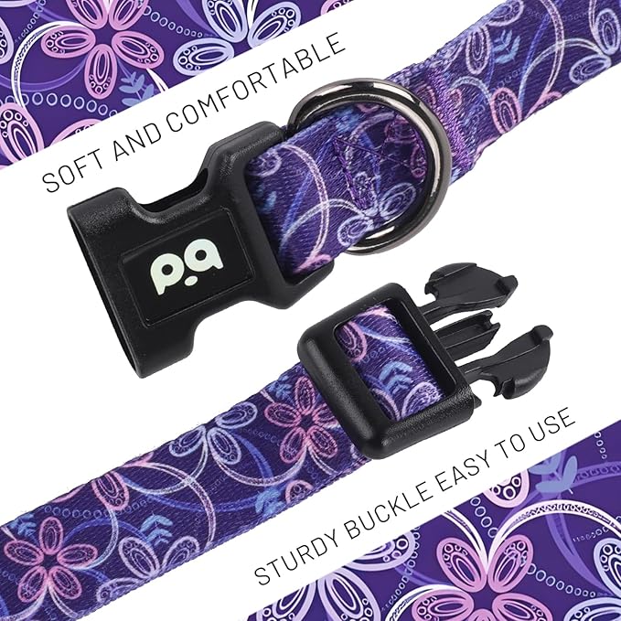 QQPETS Adjustable Soft Dog Collar: Print Flower Pink Multicolor Cute Patterns for XS Small Medium Large Pet Girl Boy Puppy Walking Running Training