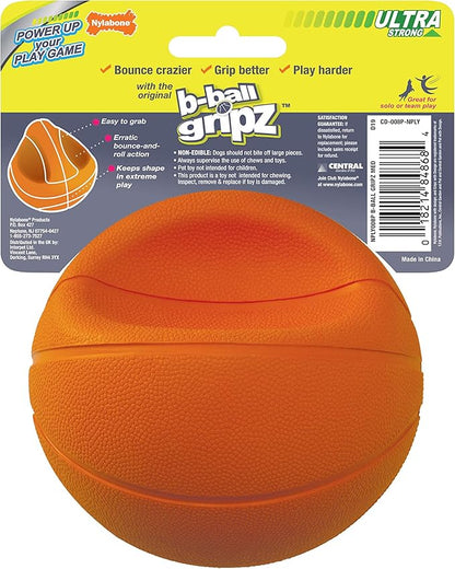 Nylabone Power Play Gripz Felt Basketball Rubber Fetch Toy, Squeaky Ball for Dogs, Medium (1 Count) (Pack of 2)