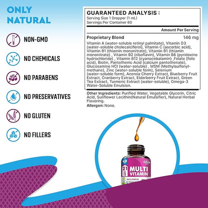 Cat & Dog Multivitamin Liquid with Glucosamine & Cranberry | 21 in 1 Health Supplements for Urinary Tract Kidney, Bladder, Hip & Joint, Skin & Coat | Natural UTI Medicine Made in USA (60 ml)