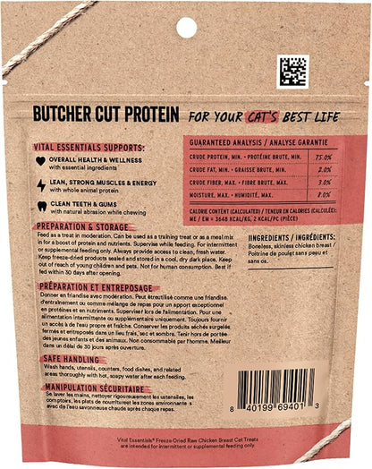 Vital Essentials Freeze Dried Cat Treats | Chicken Breast, Single Ingredient | Premium Quality | Grain Free, Healthy Treats for Cats, 1 oz Bag