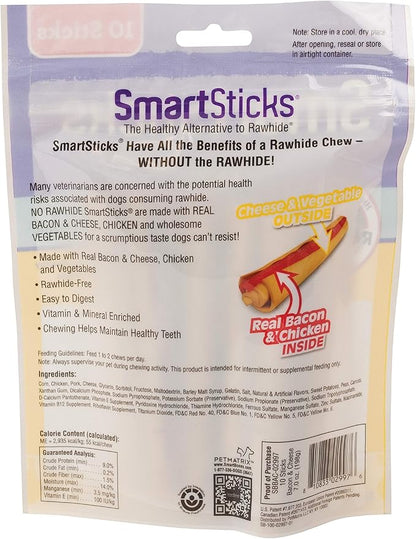 SmartBones SmartSticks, Treat Your Dog to a Rawhide-Free Chew Made With Real Bacon and Cheese, 10 count