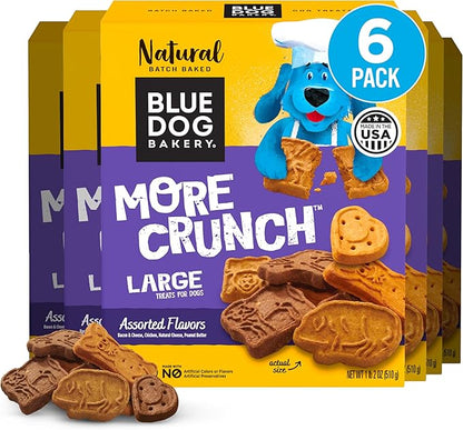 Blue Dog Bakery Natural Dog Treats, More Crunch Large, Assorted Flavors, 18oz Box, 6 Boxes