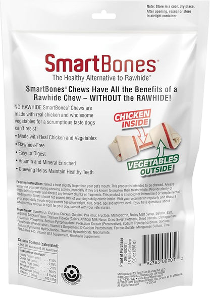 SmartBones Mini Bones with Real Chicken, 16 Count, Rawhide-Free Chews for Dogs