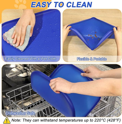 SMILOOL Silicone Pet Feeding Mat with Raised Edge for Food and Water, Dog Bowl Mats, Cat Bowls Placemat with High Lip for Floor Waterproof, Rubber Tray for Cats and Dogs 22 x 14 x0.8 Navy Blue