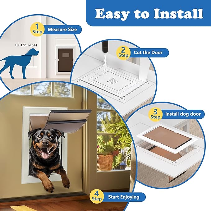 XL Dog Door for Door - Aluminum, Lockable for Safety, Easy in & Out, Extreme Weather Resistant, Up to 220 lbs
