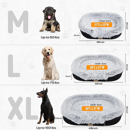 Fluffy Orthopedic Dog Bed for Small & Medium Dogs and Cats, Calming Plush Sofa Bed with Curved Bolster Support and Egg-Crate Foam Base, 35" Cozy Oval Pet Donut Bed with Washable Cover, Gray