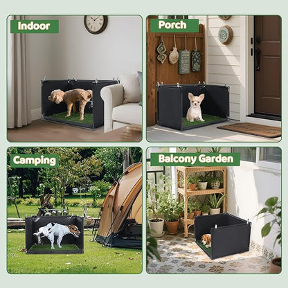 MABOZOO Dog Pee Pad Holder with Artificial Grass, 25 * 21 * 15.7 in Foldable Indoor Dog Potty Tray with Hemmed Edge, No Spill Pee Pad Holder Tray Puppy Litter Box for Dogs