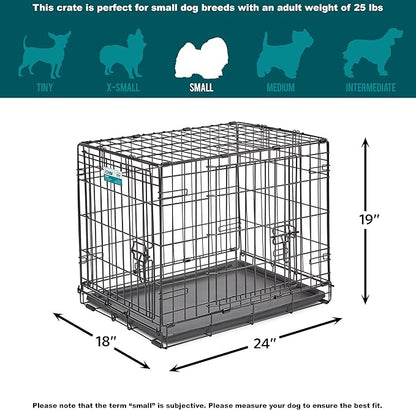 MidWest Homes for Pets 24-Inch iCrate for Small Breeds, 12-20 lbs, Double Door Folding Dog Crate with Divider Panel, Leak-Proof Tray & Secure Latches, Portable, Durable & Easy to Assemble