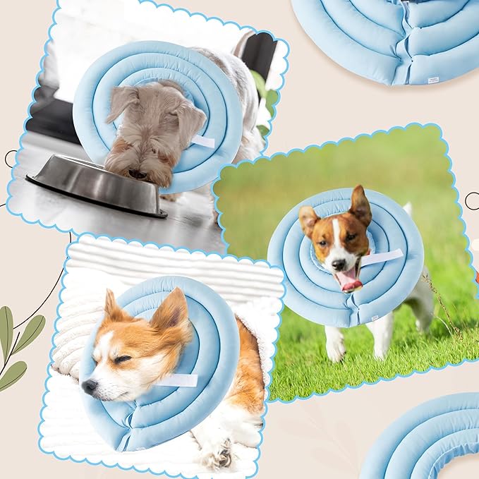 Soft Dog Cone Collar - Adjustable Recovery Cone for Medium Dogs After Surgery to Stop Licking, Waterproof Elizabethan Protective Neck Donut Collar Alternative for Pet Cat Puppy (Blue, M)
