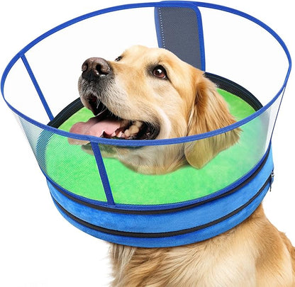 Sponge Dog Cone After Surgery, No Inflation Required Dog Donut Collar to Stop Licking, Inflatable Cone Alternatives for Large Pets, Soft Recovery Collar with Protective Shield (Green Blue,XXL)