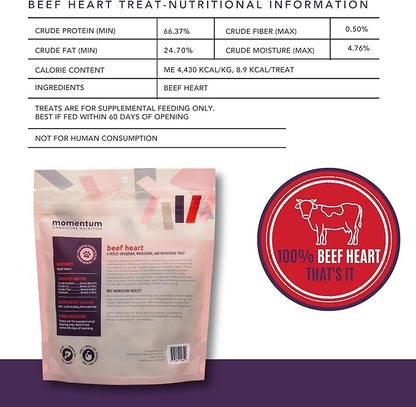 Momentum Carnivore Nutrition Freeze-Dried Beef Heart Dog Treats & Cat Treats – Single-Ingredient, High-Protein, Grain-Free – Made in USA – 3 oz Bag