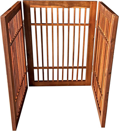 Urnporium Freestanding Wooden Dog Gate Foldable Indoor Pet Gate No Drill Expandable Barrier for Doorways Stairs Hallways Portable Wood Fence for Small Dogs & Puppies (Brown Pet Gate, 3 Panel 24" Tall)