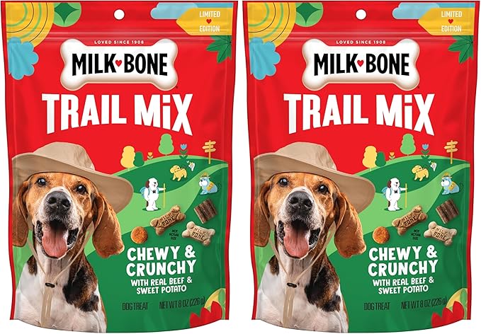Milk-Bone Trail Mix with Real Beef & Sweet Potato, Crunchy & Chewy Dog Treats, 8oz (Pack of 2)
