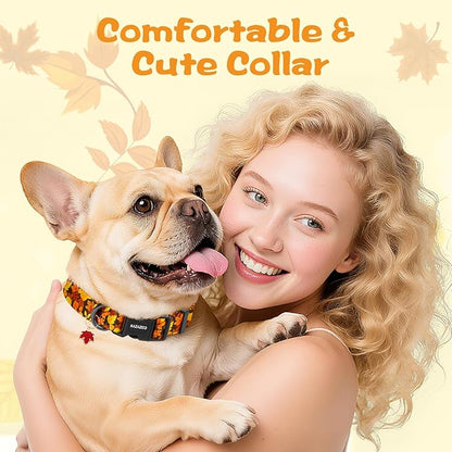 Kazazoo Dog Collar Cute and Soft Nylon Puppy Collar for Boy and Girl, Adjustable Dog Collars for Small Medium Dogs, Maple Leaf-M
