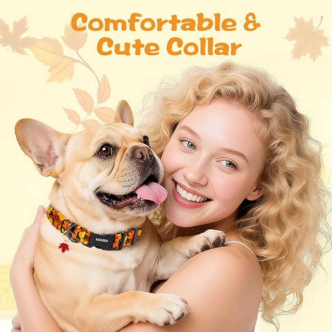 Kazazoo Dog Collar Cute and Soft Nylon Puppy Collar for Boy and Girl, Adjustable Dog Collars for Small Medium Dogs, Maple Leaf-XS