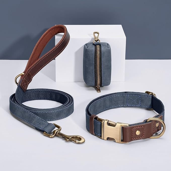 Didog Soft PU Leather Dog Collar for Large Dogs,Classic Adjustable Wide Dog Collars with Quick Release Metal Buckle,Easy Clean and Comfortable with Nylon Lining,Blue,XL Neck 20-27", Width 1¼"