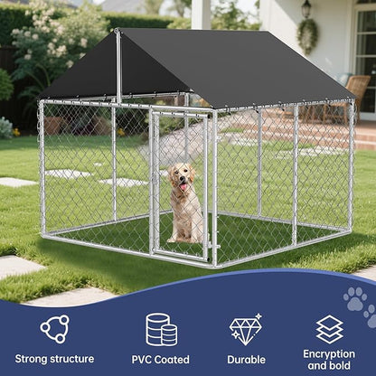 Petony Outdoor Dog Enclosure Heavy Duty Dog Kennel House Mesh Dog Big Cage Pet Kennel Steel Fence with Secure Lock