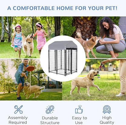 PawHut Outdoor Dog Kennel with Roof, 4' x 4' x 6' Heavy Duty Welded Wire Dog Playpen Enclosure with Escape-Proof Lock, UV-Resistant & Waterproof Cover, for Medium Dogs, Chickens, Ducks, Silver