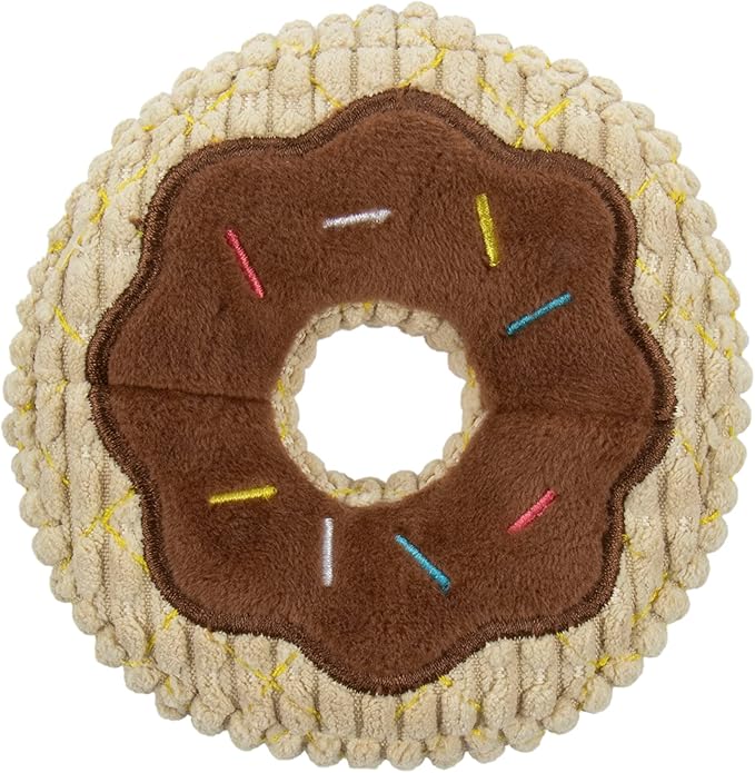 TrustyPup Tough 'N Fun Donut Squeaky Plush Dog Toy, Chew Guard Technology - Tan, Small (71148)