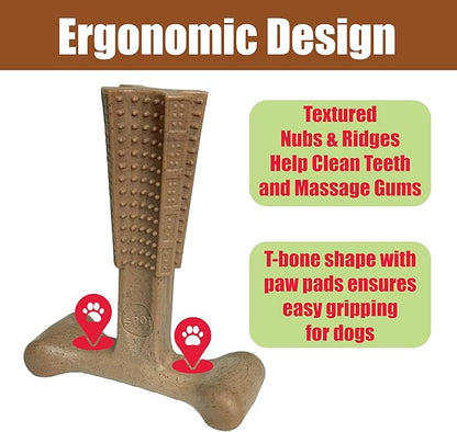 SPOT Bam-Bones Plus T-Bone, Bamboo Fiber & Nylon Dog Chew, Durable for Aggressive Chewers, Non-Splintering, for Adult Dogs & Teething Puppies Under 90lbs, 7in, Chicken Flavor