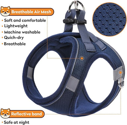 Dog Harness with Leash Set, No-Pull Step-in Reflective Pet Harness with 1 Leash Clips, Adjustable Soft Padded Easy Walk Dog Vest for Small Medium Large Dogs, Cats(Dark Blue, XXSmall)
