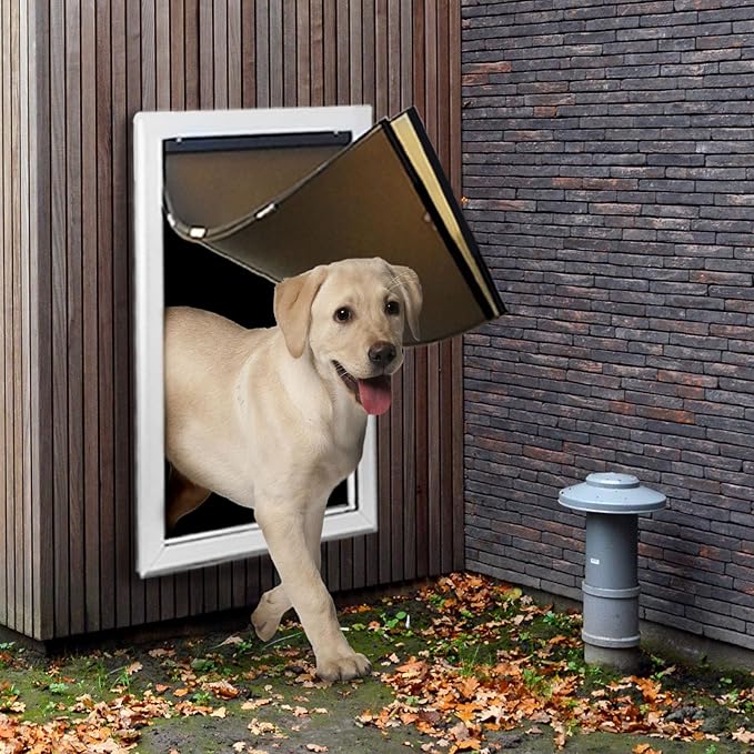 FUELIO XL Dog Door for Wall - Aluminum Doggy Door for Wall Mounting - Double Flap for Ruff Weather, Extra Large Size for Giant Breed- Pet Safe Design