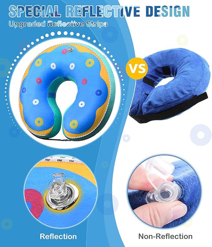 Inflatable Reflective Dog Cone Collar Alternative After Surgery,Dog Neck Donut,Recovery Soft Protective E Collar,Adjustable,for Small Medium and Large Dog Cats (Blue, S)