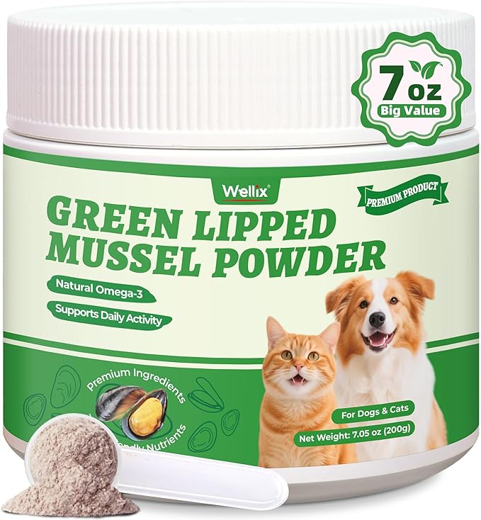 Wellix Green Lipped Mussels for Dogs & Cats-Hip and Joint Supplement for Senior Dogs With Omega 3&Probiotics for Support Hip&Joint Healthy, Anti-Inflammatory Powder for Dogs&Cats Arthritis Pain Relief