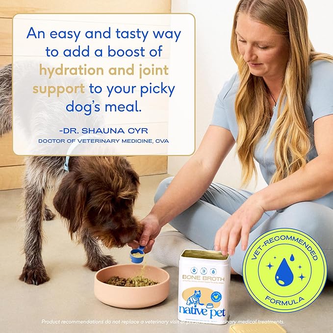Native Pet Bone Broth for Dogs and Cats - Chicken Bone Broth Powder Dog Food Toppers for Picky Eaters - Provides Extra Nutrition for Joint Strength, Immune Support & Heart Health - 48 Scoops