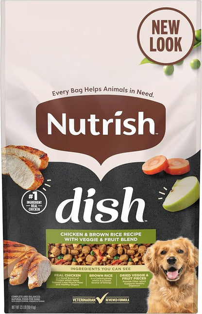 Nutrish Dish Premium Dry Dog Food, Chicken & Brown Rice Recipe with Veggies & Fruit, 23 Pounds