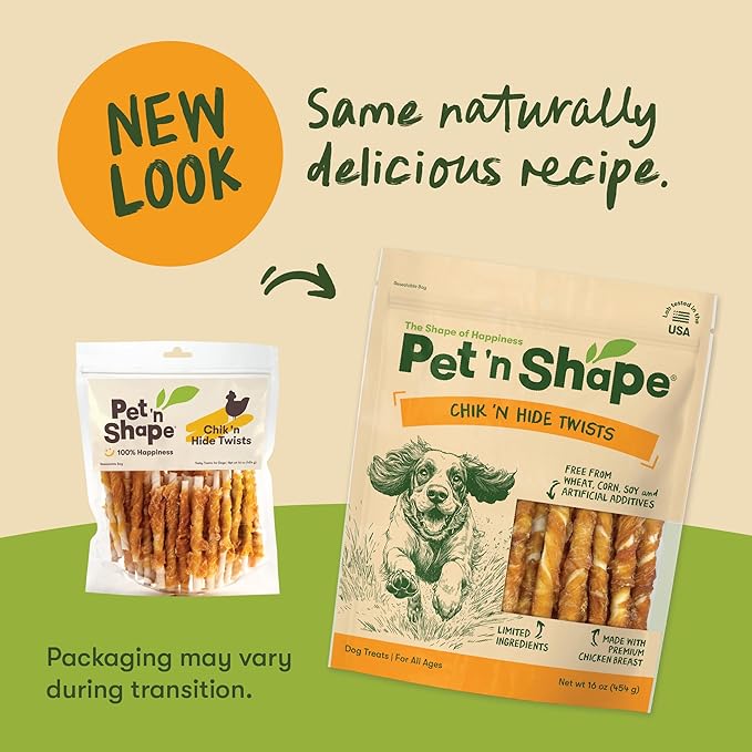 Pet 'n Shape Chik 'n Hide Twists – Chicken Wrapped Rawhide Natural Dog Treats, Small, 16 oz