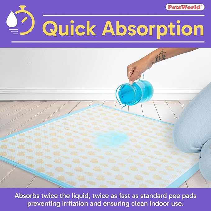 PetsWorld Health Monitoring Dog Pee Pads 37"x54" 25 Count – XXXL Color-Changing Pet Pee Pads for Dogs & Pets, Leak-Proof Super Absorbent Dog Training Pads with Odor Control