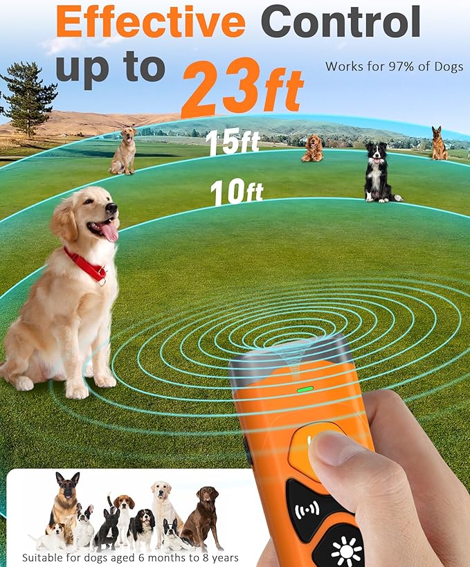 Dog Bark Deterrent Devices | Stop Your & Neighbor’s Dog Barking | 3X Ultrasonic & 23ft Range Anti Barking Device | Dog Behavior Correction Training Indoor Outdoor