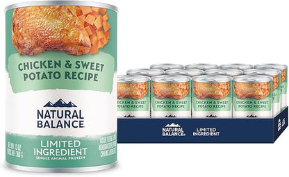 Natural Balance Limited Ingredient Adult Grain-Free Wet Canned Dog Food, Chicken & Sweet Potato Recipe, 13 Ounce (Pack of 12)