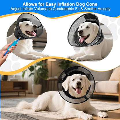 Inflatable Dog Cone for Dogs After Surgery,Soft Adjustable Elizabethan Collar for Small Dogs,2-in-1 Dog Cone with Detachable Shield,Anti-Anxiety Comfortable Pet E-Collar Prevents Licking Wounds(S)