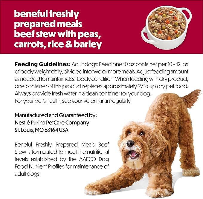 Purina Beneful Wet Dog Food Freshly Prepared Meals Beef Stew with Peas, Carrots, Rice, and Barley - (Pack of 8) 10 oz. Tubs