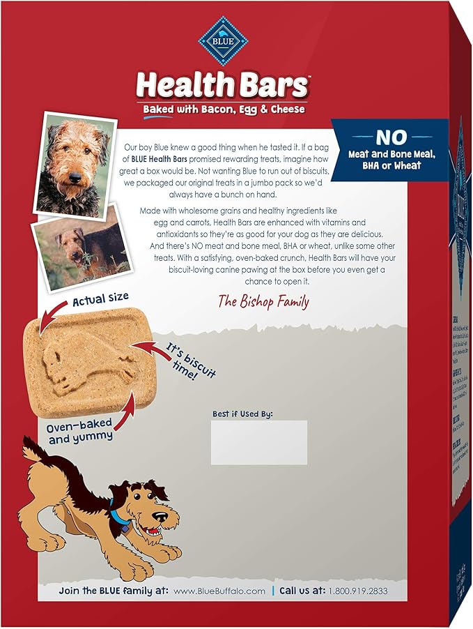 Blue Buffalo Health Bars Natural Crunchy Dog Treats Biscuits Bacon, Egg & Cheese 48-oz box