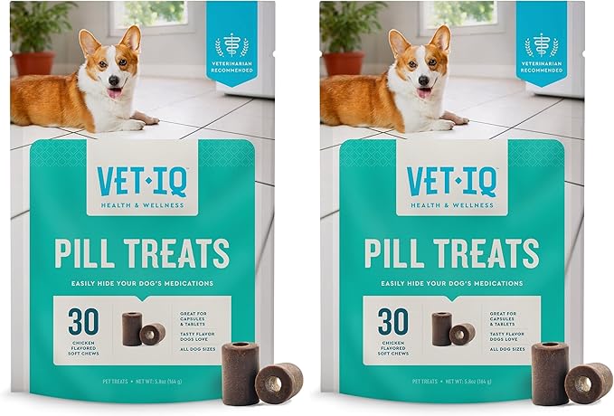 VETIQ Pill Treats for Dogs, Chicken Flavor, 30 Count | Advanced Formula | Soft Chews | Made in USA | Pack of 2