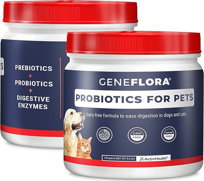 Geneflora Digestive Enzymes Prebiotics & Pet Probiotics for Dogs Powder, Cat, Rabbit, & Dog Probiotics for Digestive Support, 125 Grams, 2 Pack
